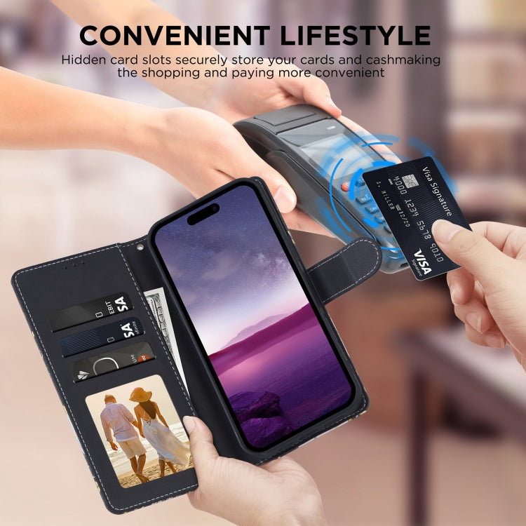 For iPhone 16 Marble Bronzing Stitching Leather Phone Case(Black) by buy2fix