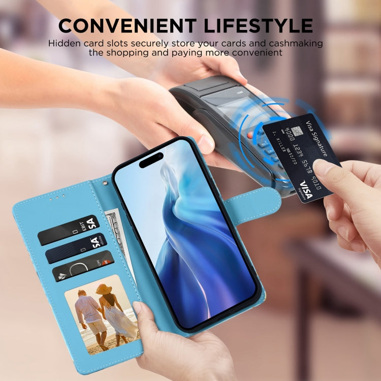 For iPhone 16 Marble Bronzing Stitching Leather Phone Case(Blue) by buy2fix