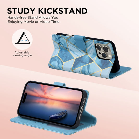 For iPhone 16 Pro Marble Bronzing Stitching Leather Phone Case(Blue) by buy2fix