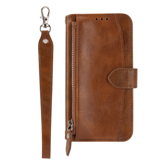 For iPhone 16 Oil Skin Zipper Wallet Leather Phone Case(Brown) by buy2fix