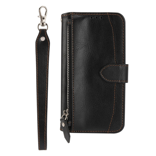 For iPhone 16 Oil Skin Zipper Wallet Leather Phone Case(Black) by buy2fix