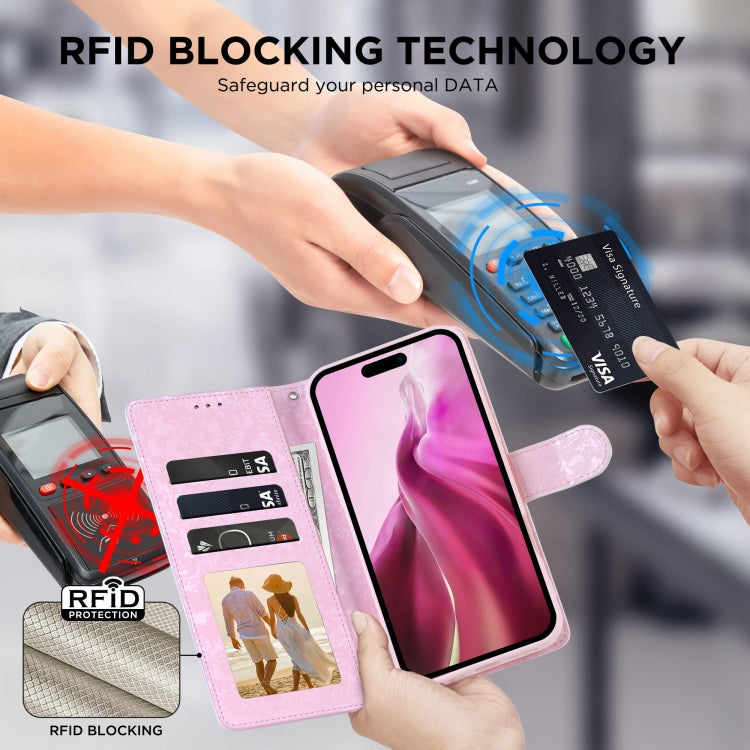 For iPhone 16 Bronzing Painting RFID Leather Case(Dreid Flower World) by buy2fix