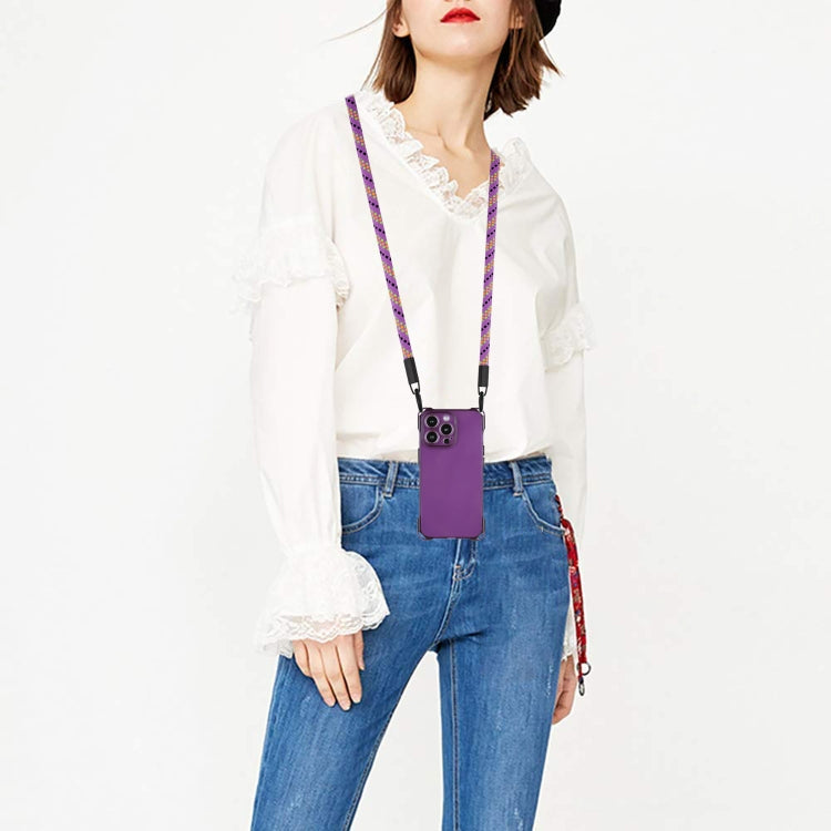 For iPhone 16 Pro Max Four-corner Shockproof TPU Phone Case with Lanyard(Purple) by buy2fix