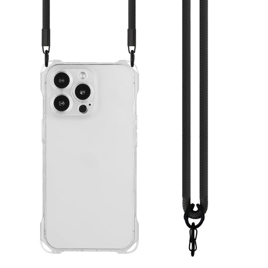 For iPhone 16 Pro Four-corner Shockproof TPU Phone Case with Lanyard(Transparent) by buy2fix