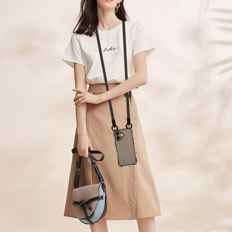 For iPhone 16 Four-corner Shockproof TPU Phone Case with Lanyard(Black) by buy2fix