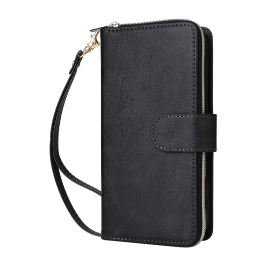 For iPhone 16 9 Card Slots Zipper Wallet Bag Leather Phone Case(Black) by buy2fix