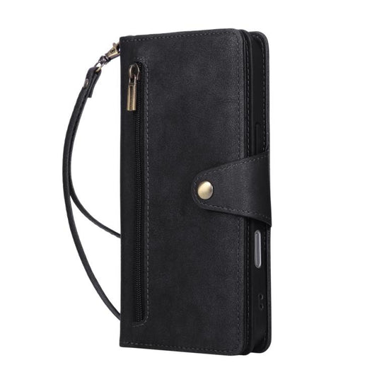 For iPhone Air Rivet Buckle 9 Cards Three Fold Leather Phone Case(Black) - iPhone Air Cases by buy2fix | Online Shopping UK | buy2fix