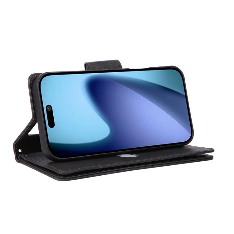 For iPhone Air Rivet Buckle 9 Cards Three Fold Leather Phone Case(Black) - iPhone Air Cases by buy2fix | Online Shopping UK | buy2fix