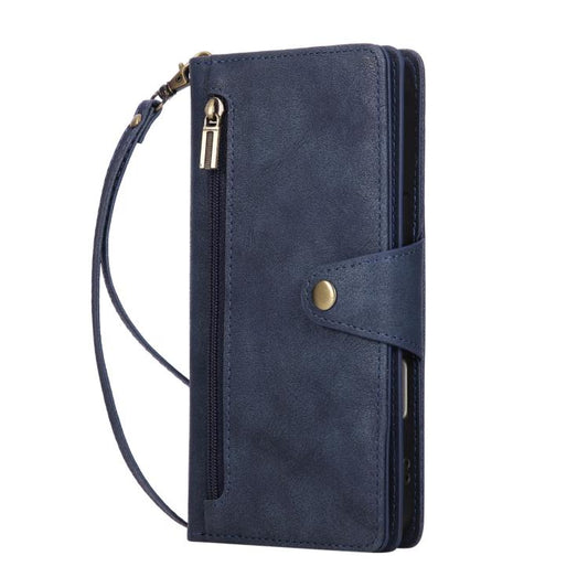 For iPhone Air Rivet Buckle 9 Cards Three Fold Leather Phone Case(Blue) - iPhone Air Cases by buy2fix | Online Shopping UK | buy2fix