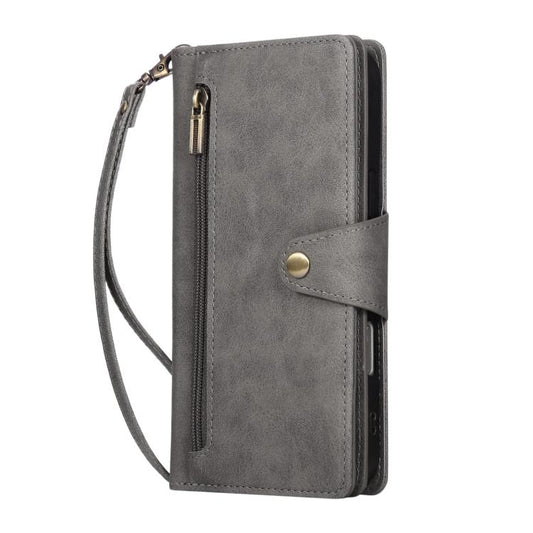 For iPhone Air Rivet Buckle 9 Cards Three Fold Leather Phone Case(Grey) - iPhone Air Cases by buy2fix | Online Shopping UK | buy2fix
