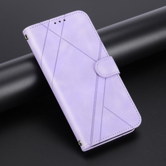 For iPhone 16 Pro Max Embossed Line Leather Phone Case with Lanyard(Purple) by buy2fix