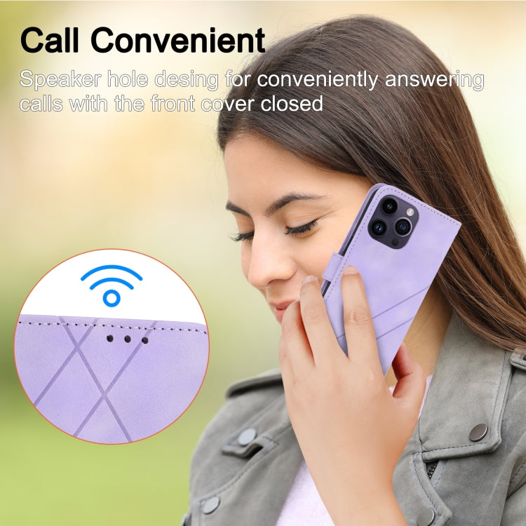 For iPhone 16 Pro Max Embossed Line Leather Phone Case with Lanyard(Purple) by buy2fix
