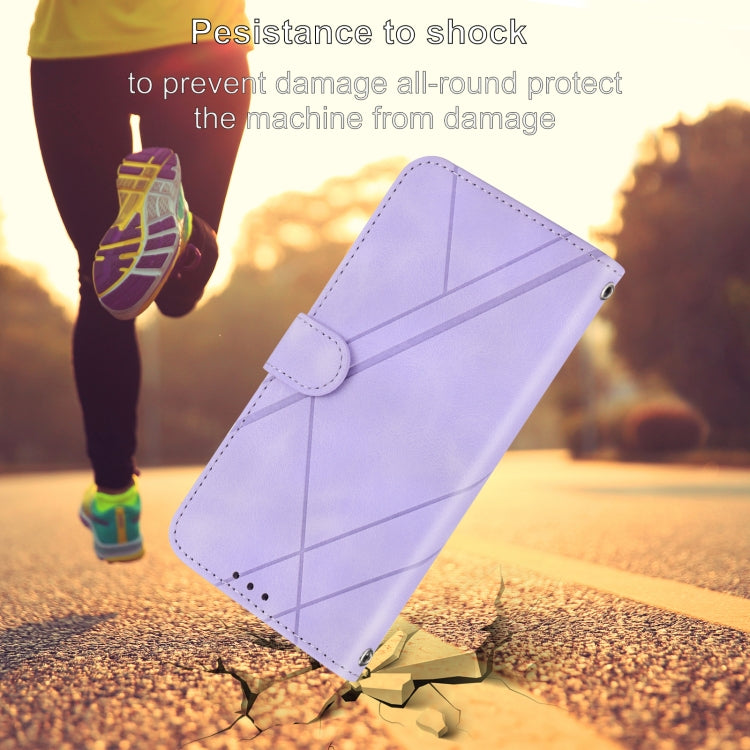 For iPhone 16 Embossed Line Leather Phone Case with Lanyard(Purple) by buy2fix