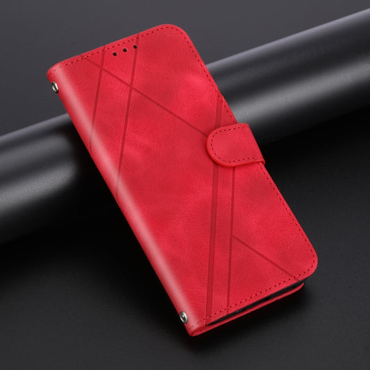 For iPhone 16 Embossed Line Leather Phone Case with Lanyard(Red) by buy2fix