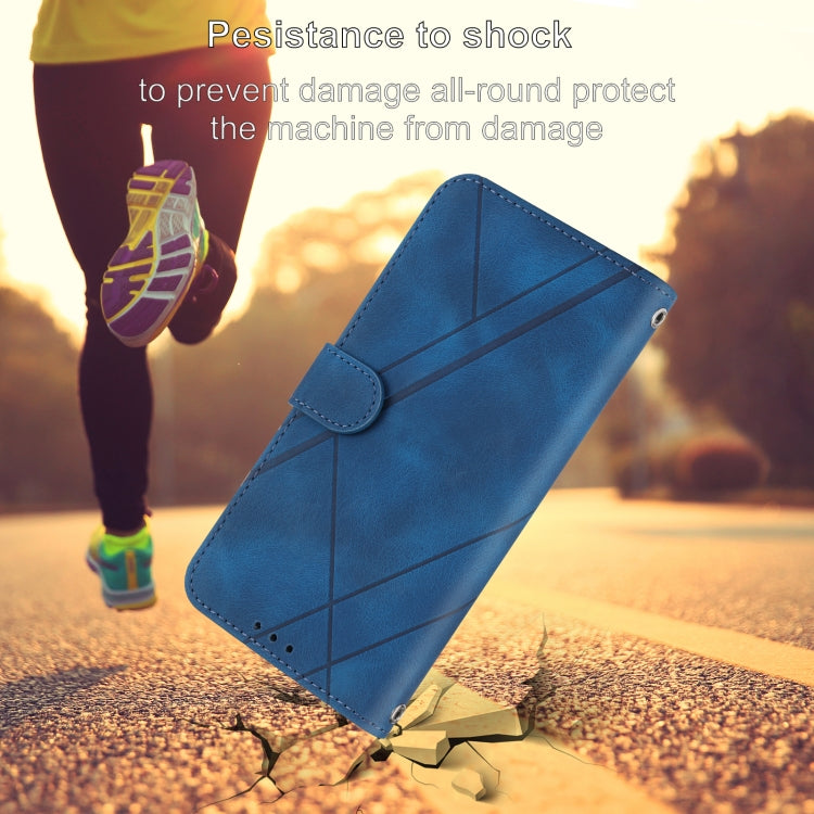 For iPhone 16 Embossed Line Leather Phone Case with Lanyard(Blue) by buy2fix