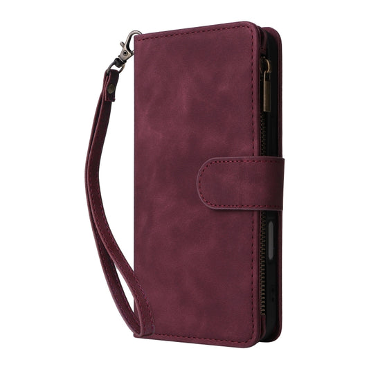 For iPhone 16 Crossbody Multi-card Slot Wallet Zipper Leather Phone Case(Wine Red) by buy2fix