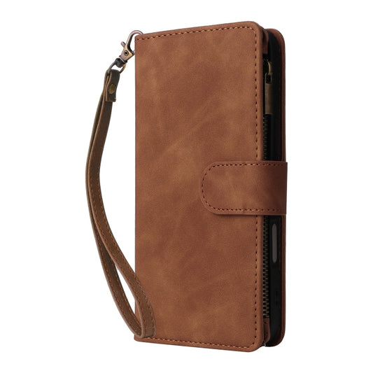 For iPhone 16 Crossbody Multi-card Slot Wallet Zipper Leather Phone Case(Brown) by buy2fix