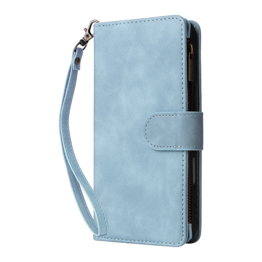 For iPhone 16 Crossbody Multi-card Slot Wallet Zipper Leather Phone Case(Light Blue) by buy2fix
