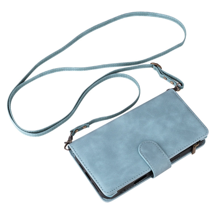 For iPhone 16 Crossbody Multi-card Slot Wallet Zipper Leather Phone Case(Light Blue) by buy2fix