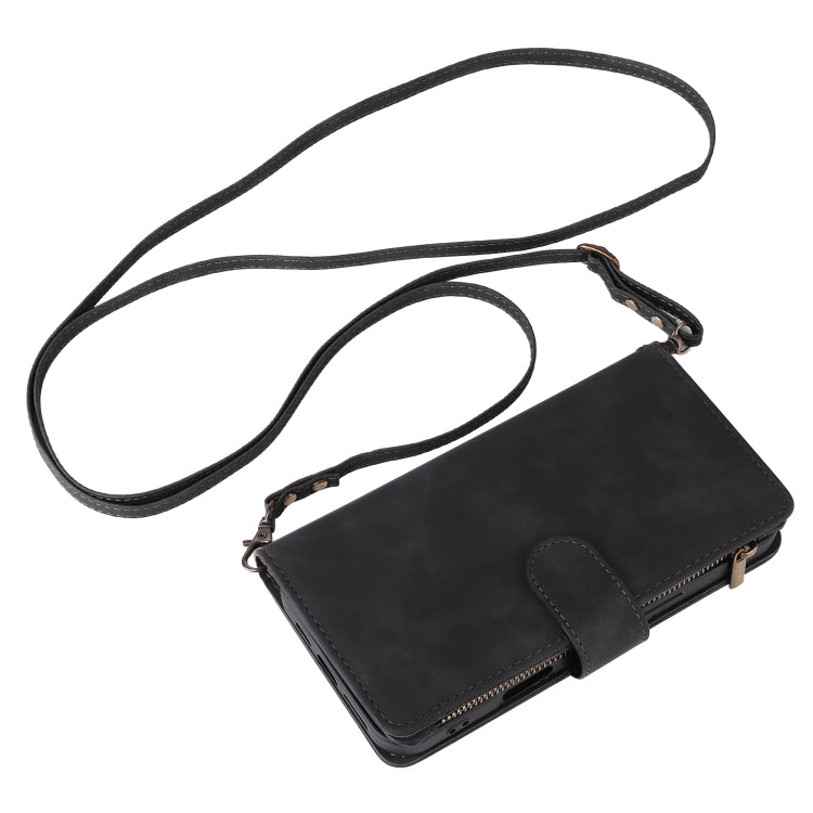 For iPhone 16 Plus Crossbody Multi-card Slot Wallet Zipper Leather Phone Case(Black) by buy2fix