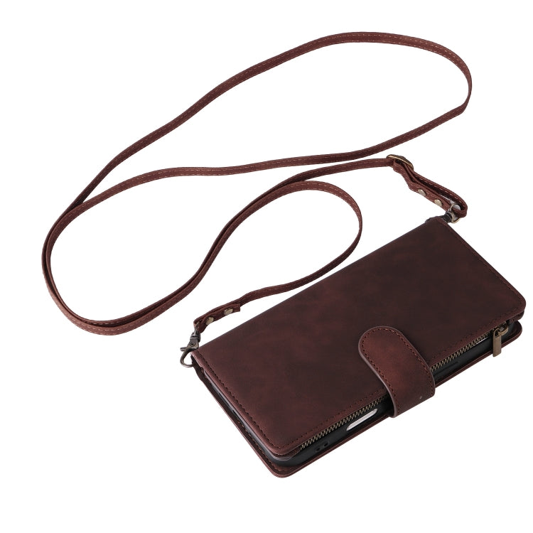 For iPhone 16 Pro Crossbody Multi-card Slot Wallet Zipper Leather Phone Case(Coffee) by buy2fix