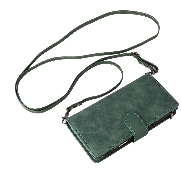 For iPhone 16 Pro Crossbody Multi-card Slot Wallet Zipper Leather Phone Case(Green) by buy2fix