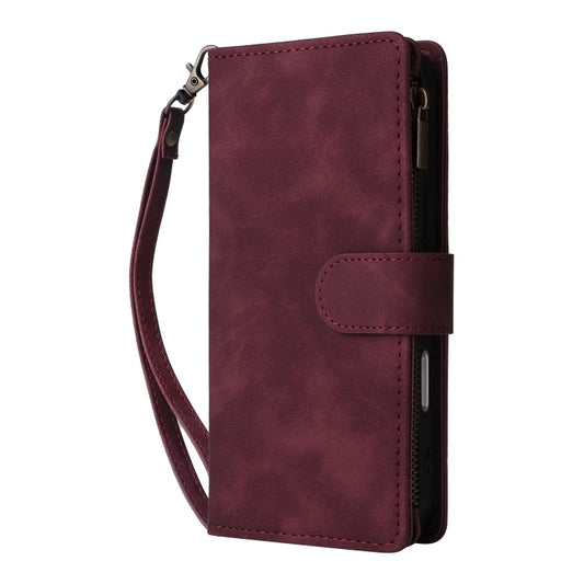 For iPhone 16 Pro Max Crossbody Multi-card Slot Wallet Zipper Leather Phone Case(Wine Red) by buy2fix