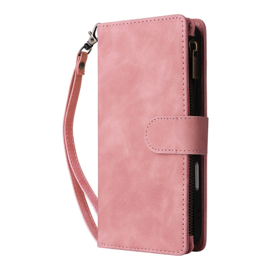 For iPhone 16 Pro Max Crossbody Multi-card Slot Wallet Zipper Leather Phone Case(Pink) by buy2fix