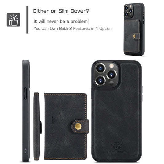 For iPhone 15 Pro Max JEEHOOD Retro Magnetic Detachable Leather Phone Case(Black) by JEEHOOD