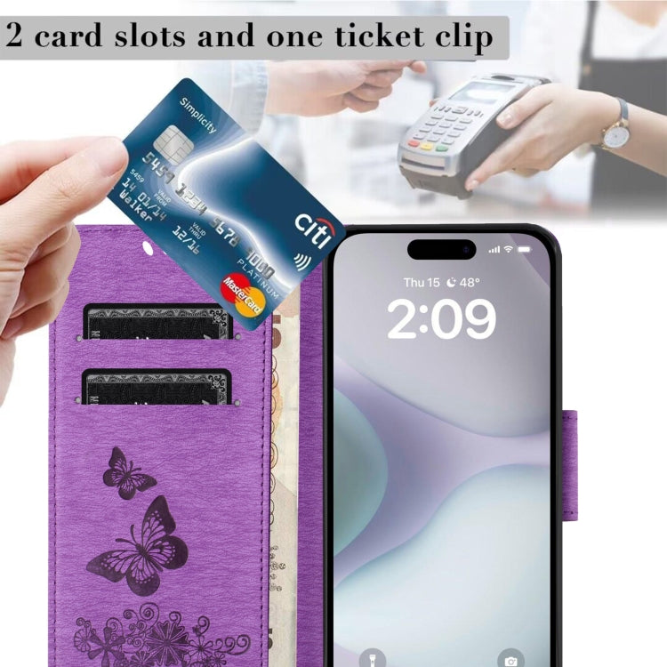 For iPhone 16 Butterfly Embossed Flip Leather Phone Case(Purple) by buy2fix