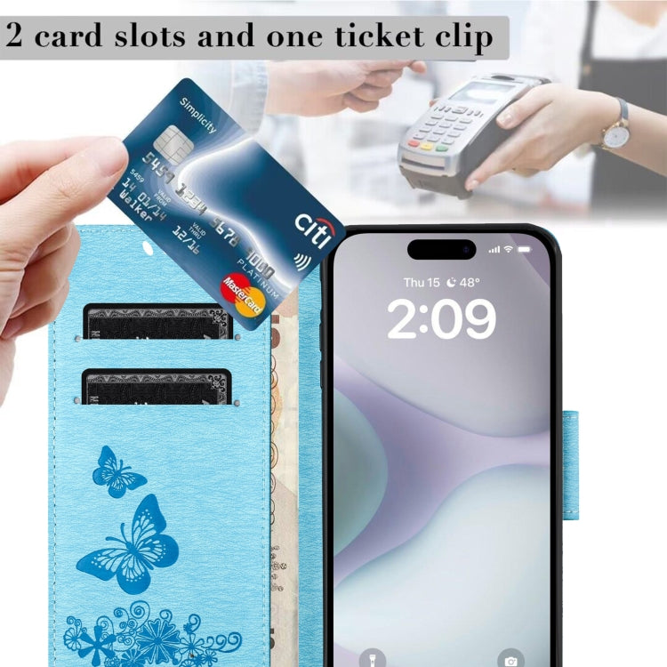 For iPhone 16 Butterfly Embossed Flip Leather Phone Case(Blue) by buy2fix