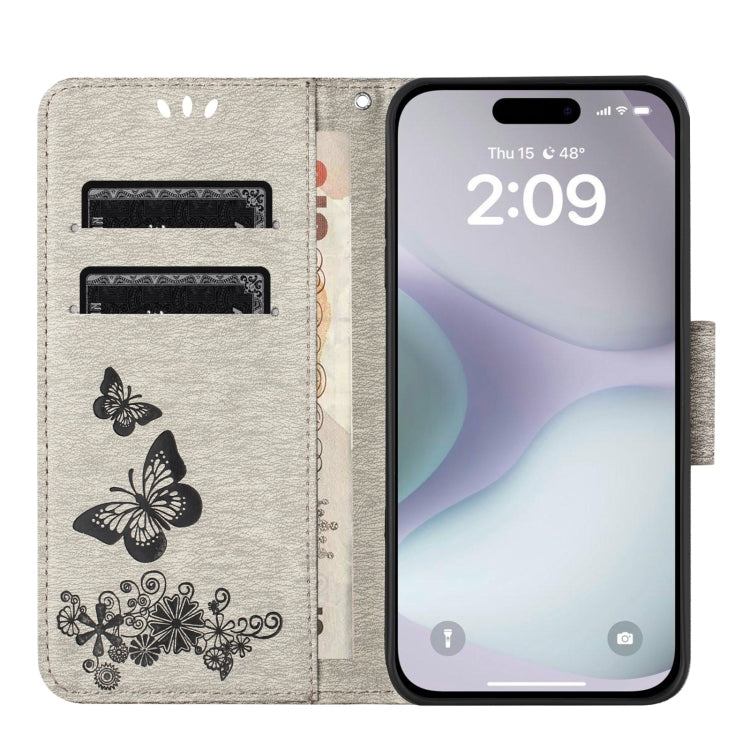 For iPhone 16 Butterfly Embossed Flip Leather Phone Case(Grey) by buy2fix