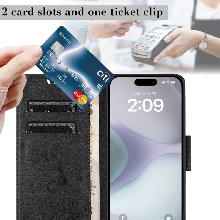 For iPhone 16 Butterfly Embossed Flip Leather Phone Case(Black) by buy2fix