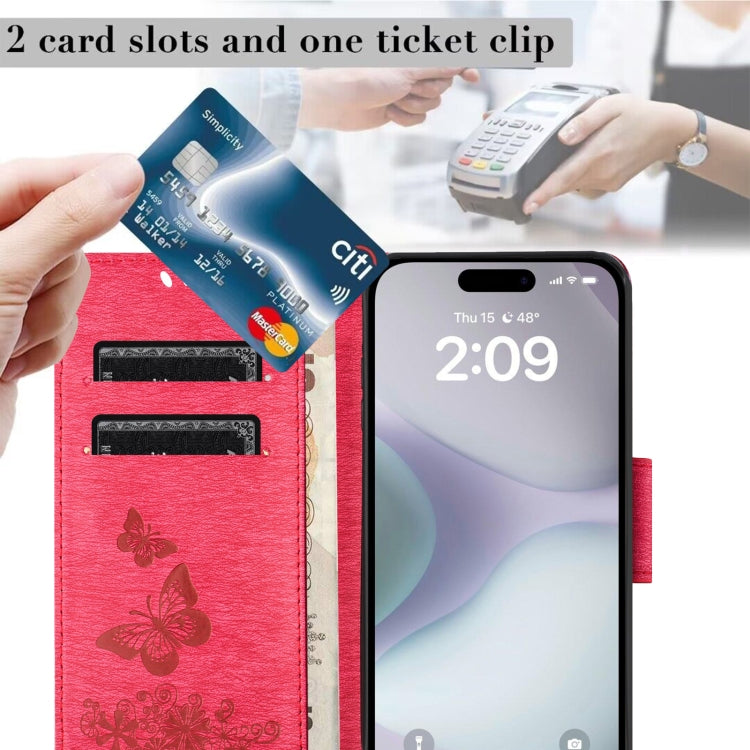 For iPhone 16 Plus Butterfly Embossed Flip Leather Phone Case(Red) by buy2fix