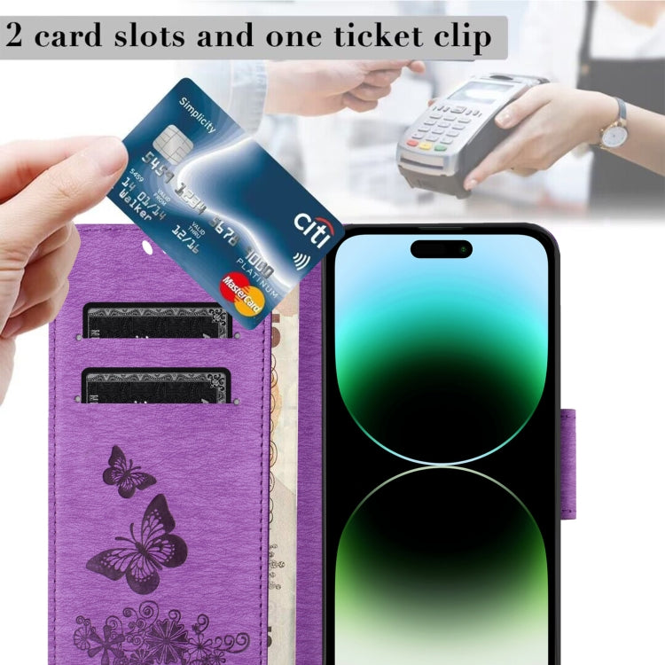 For iPhone 16 Pro Max Butterfly Embossed Flip Leather Phone Case(Purple) by buy2fix