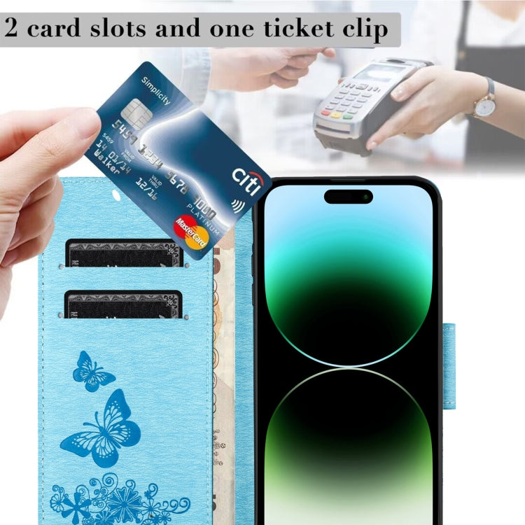 For iPhone 16 Pro Max Butterfly Embossed Flip Leather Phone Case(Blue) by buy2fix