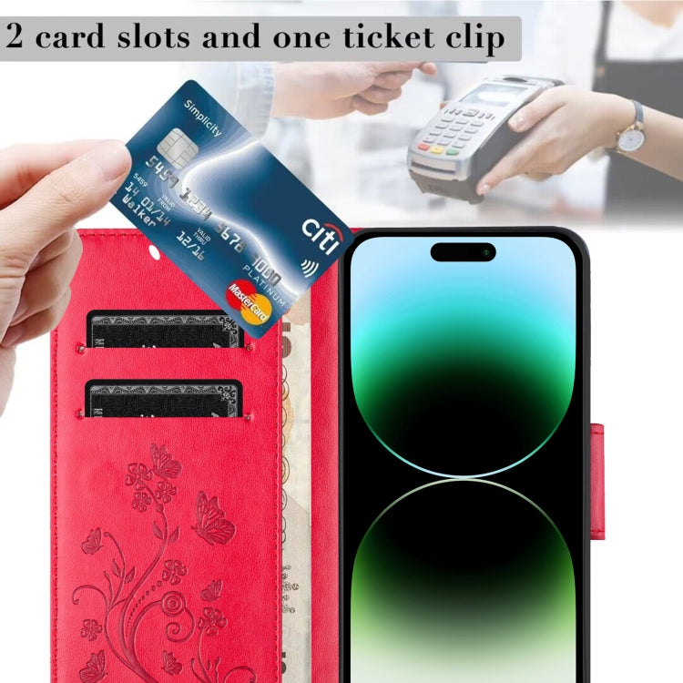 For iPhone 16 Pro Max Butterfly Flower Pattern Flip Leather Phone Case(Red) by buy2fix