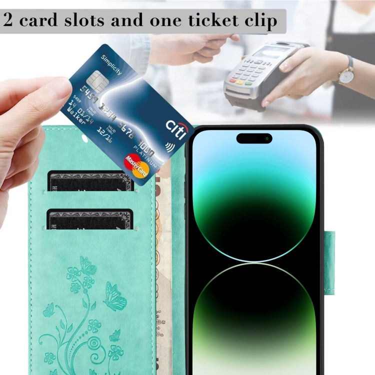 For iPhone 16 Pro Max Butterfly Flower Pattern Flip Leather Phone Case(Green) by buy2fix