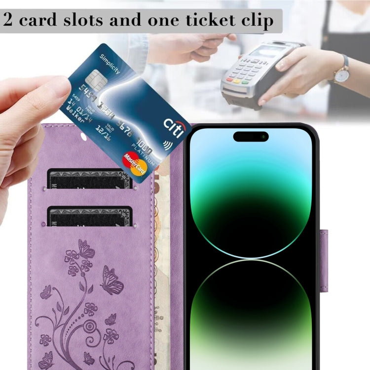 For iPhone 16 Pro Max Butterfly Flower Pattern Flip Leather Phone Case(Light Purple) by buy2fix