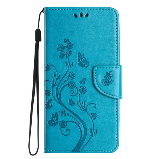 For iPhone 16 Pro Butterfly Flower Pattern Flip Leather Phone Case(Blue) by buy2fix
