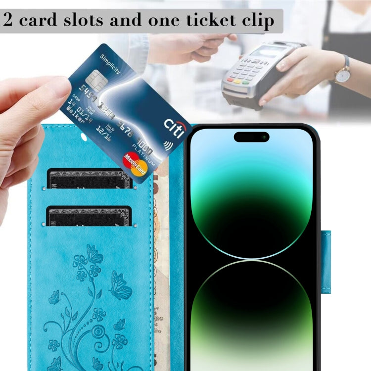 For iPhone 16 Pro Butterfly Flower Pattern Flip Leather Phone Case(Blue) by buy2fix