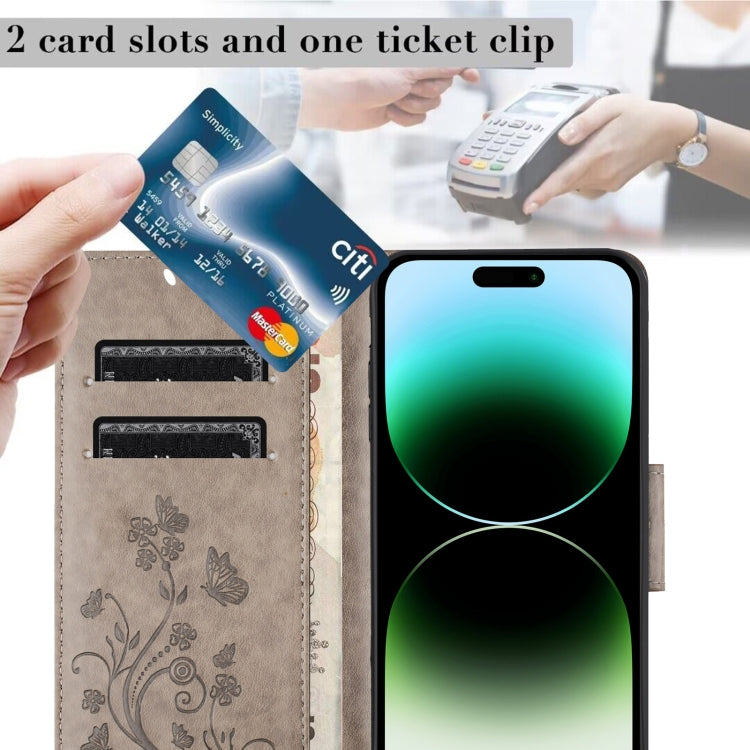 For iPhone 16 Pro Butterfly Flower Pattern Flip Leather Phone Case(Grey) by buy2fix