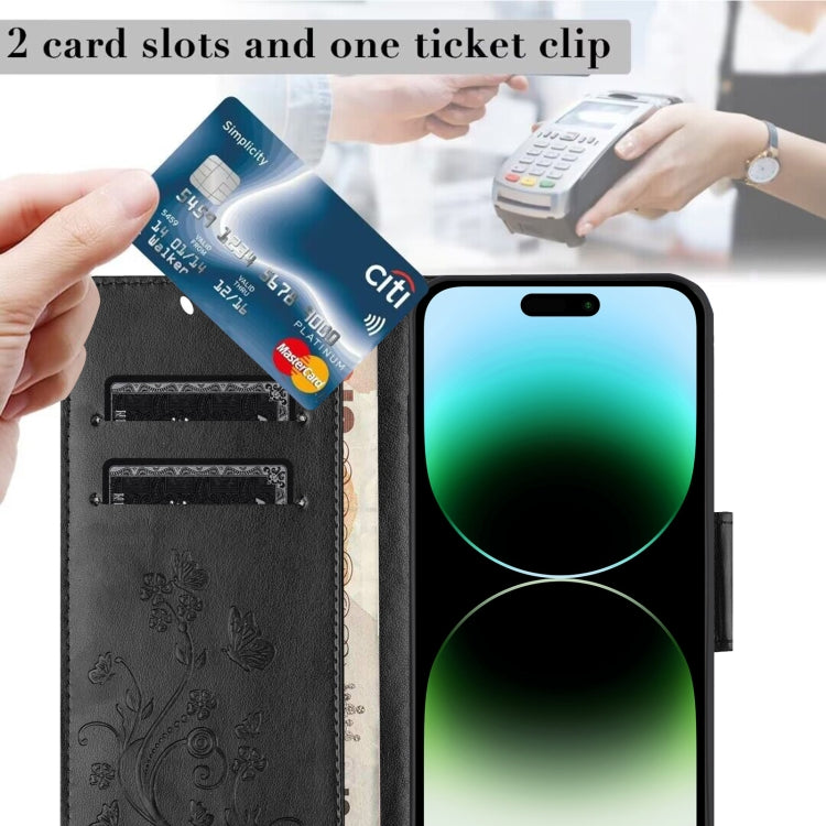 For iPhone 16 Pro Butterfly Flower Pattern Flip Leather Phone Case(Black) by buy2fix