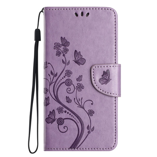 For iPhone 16 Pro Butterfly Flower Pattern Flip Leather Phone Case(Light Purple) by buy2fix