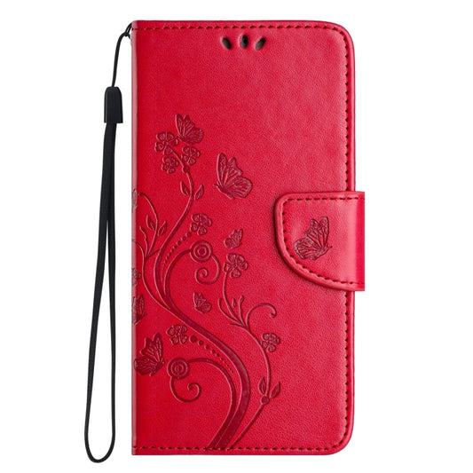 For iPhone 16 Plus Butterfly Flower Pattern Flip Leather Phone Case(Red) by buy2fix