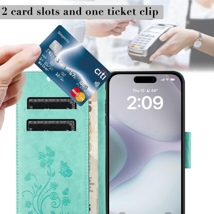 For iPhone 16 Plus Butterfly Flower Pattern Flip Leather Phone Case(Green) by buy2fix