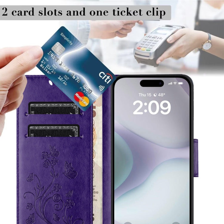 For iPhone 16 Plus Butterfly Flower Pattern Flip Leather Phone Case(Dark Purple) by buy2fix