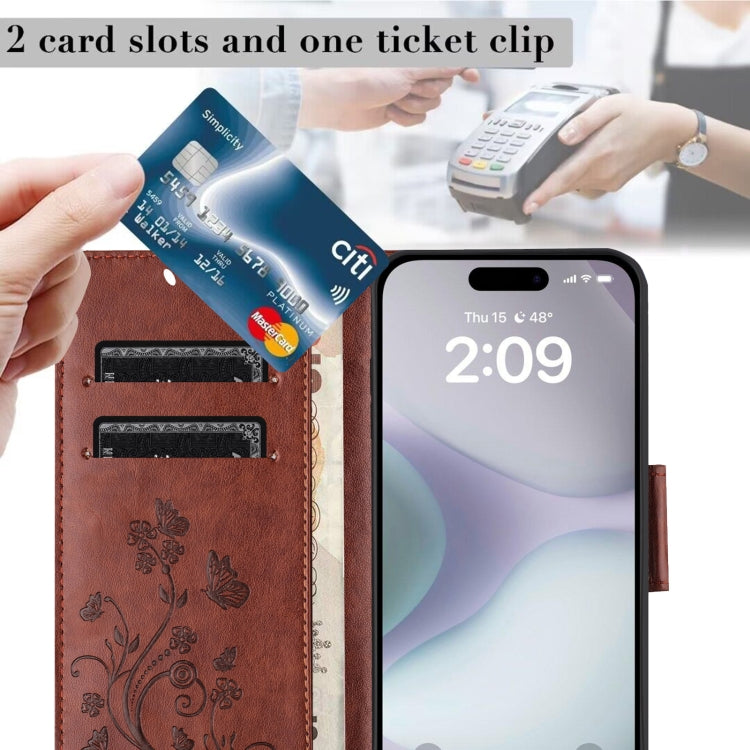 For iPhone 16 Butterfly Flower Pattern Flip Leather Phone Case(Brown) by buy2fix