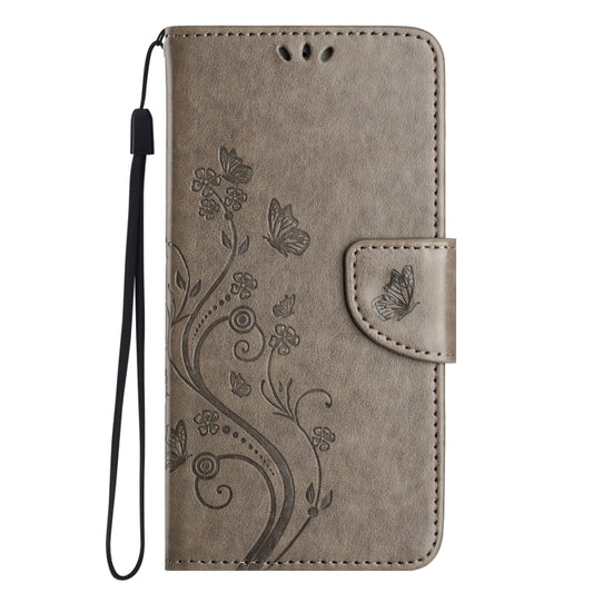 For iPhone 16 Butterfly Flower Pattern Flip Leather Phone Case(Grey) by buy2fix