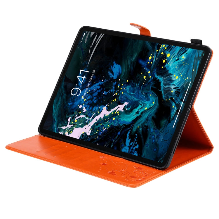 For iPad Pro 12.9 (2020) & (2018) Cat Bee Embossing Pattern Horizontal Flip Leather Tablet Case with Holder & Card Slots & Wallet & Pen Slot(Orange) - iPad Pro 12.9 (2020) Cases by buy2fix | Online Shopping UK | buy2fix